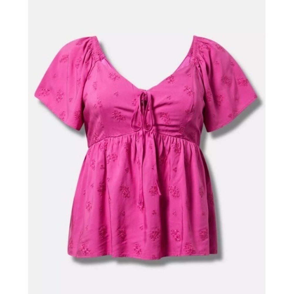 Torrid Fuchsia Red Eyelet Challis Tie Back Peplum Babydoll Top 00 M/L 10 New